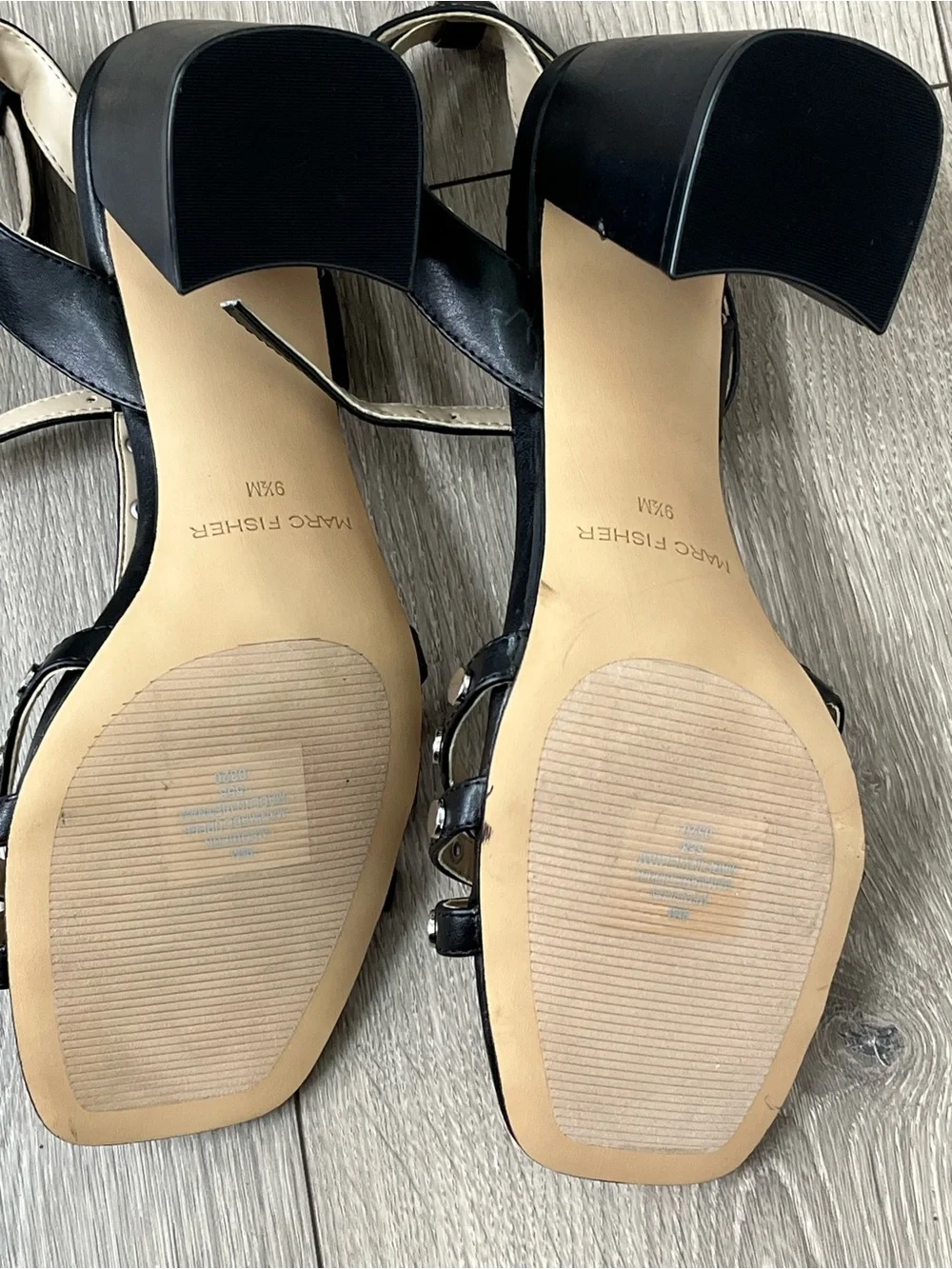 Marc Fisher Black Studded T-Strap Heels